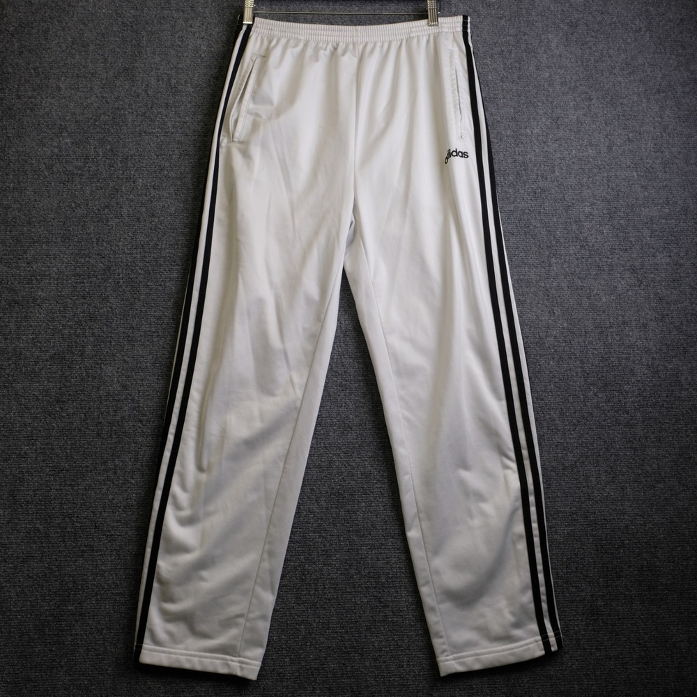 Vintage Adidas Pants Mens Medium White Snap off Sweatpants 3 Stripe 2000s Y2K